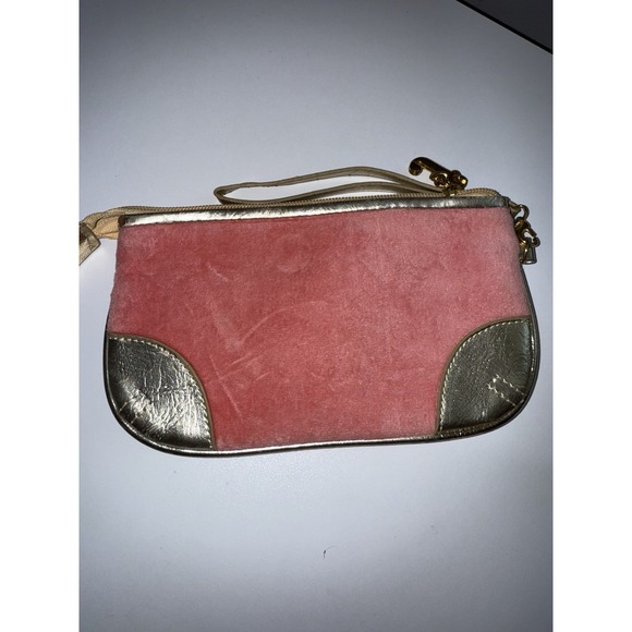 VINTAGE JUICY COUTURE PREPPY ROYALTY‎ WRISTLET BAG GOLD PINK COLOR TRIMS R